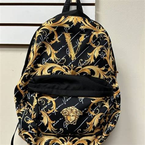 versace baroque black print backpack|Versace Black Nylon Barocco Signature Print Drawstring .